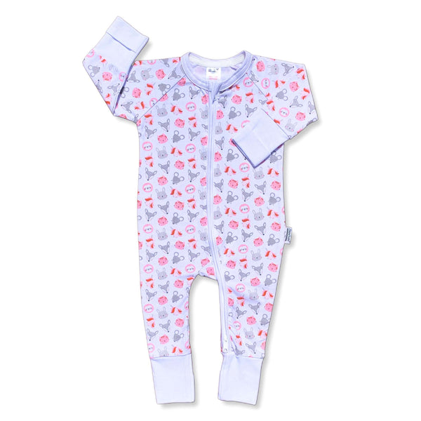 The Cute Baby Animals ZippySuit. The perfect baby grow has a 2-way zip for quick and easy changes, foldable mitts and foldable feet pouches.